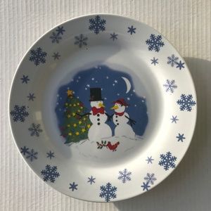 Set Of 2 Snowman Dinner Plates By Trisa 10.5”